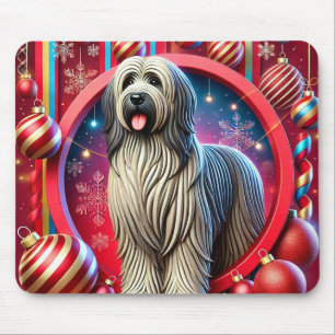 Festlicher zotteliger Hund mit Weihnachtsdekoratio Mousepad