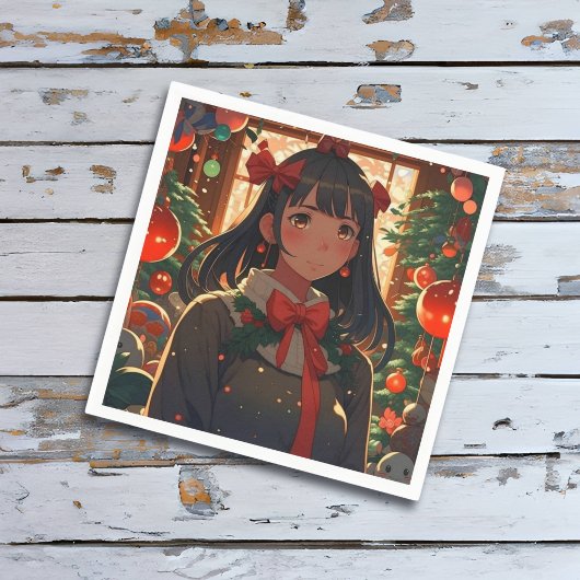 Festliches Anime Girl am Weihnachtsabend Serviette