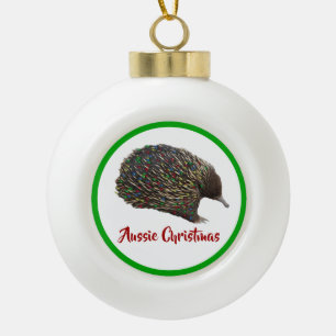 Festliches Australien Echidna mit Weihnachtsbeleuc Keramik Kugel-Ornament