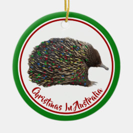 Festliches Australien Echidna mit Weihnachtsbeleuc Keramik Ornament
