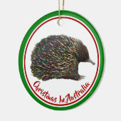 Festliches Australien Echidna mit Weihnachtsbeleuc Keramik Ornament (Links)