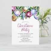 Festliches Bauble Watercolor Weihnachtsfest Party Einladung (Stehend Vorderseite)