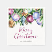 Festliches Bauble Watercolor Weihnachtsfest Party Serviette (Vorderseite)