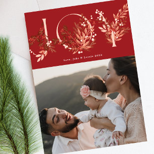 Festliches Blattflorales Weihnachts-Traditionsrot Feiertagskarte