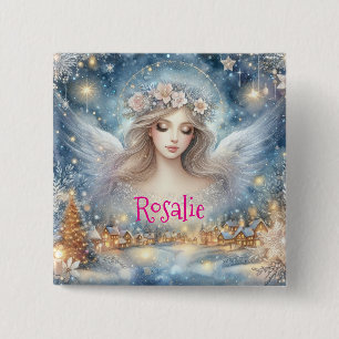 Festliches Blau Aquarell Ätherischer Frost Schnee Button