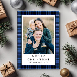 Festliches blau kariertes Weihnachtsfoto Feiertagskarte