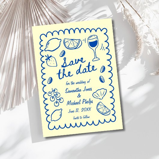 Festliches Blaues Küstenhochzeit Save the Date