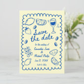 Festliches Blaues Küstenhochzeit Save the Date (Stehend Vorderseite)