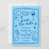 Festliches Blaues Küstenhochzeit Save the Date (Vorderseite)