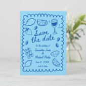 Festliches Blaues Küstenhochzeit Save the Date (Stehend Vorderseite)