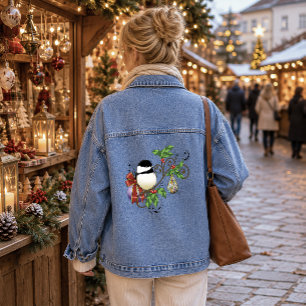 Festliches Blaues Vintage-Weihnachts-Schneemeise Jeansjacke