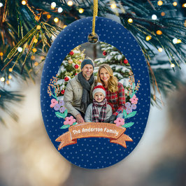 Festliches Blumenkraut Weihnachtsnachtsnacht Navy  Keramik Ornament