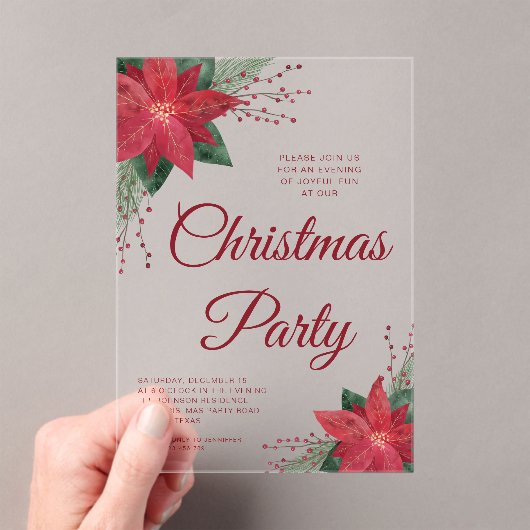 Festliches Blumenpoinsettia Weihnachtsfest Party Acryleinladungen (Insitu (Handheld))