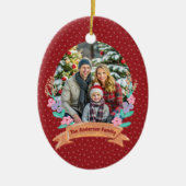 Festliches Blumenreath Weihnachten Rotes Foto Keramik Ornament (Vorne)