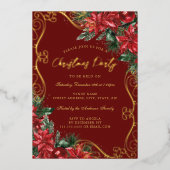 Festliches Blumenwirbel Rotes Grün Weihnachtsfest Folieneinladung (Vorderseite)
