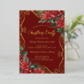Festliches Blumenwirbel Rotes Grün Weihnachtsfest Folieneinladung (Stehend vorne)