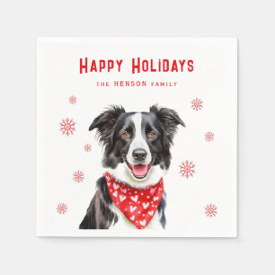 Festliches Border Collie Rotes Herz-Bandana Weihna Serviette