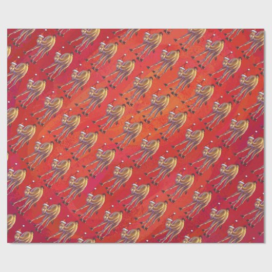 Festliches Camel-Muster auf Rot Geschenkpapier (Flach)