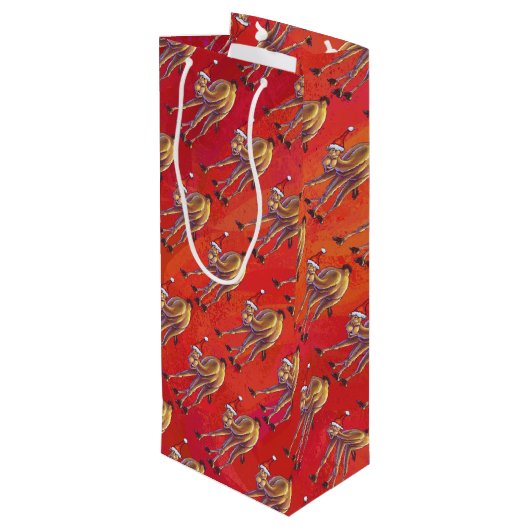 Festliches Camel-Muster auf Rot Geschenktüte Für Weinflaschen (Rückseite Schrägansicht)