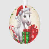 Festliches Cartoon Pferd in Weihnachtsmannmütze mi Ornament (Vorderseite)
