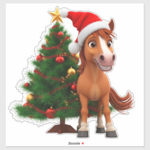 Festliches Cartoon-Pony mit Santa-Hut Aufkleber