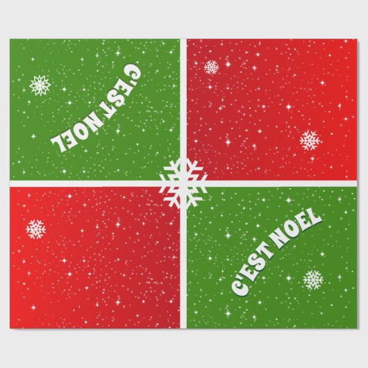 Festliches C'est Weihnachten auf Rot Weiß und Grün Geschenkpapier (Flach)