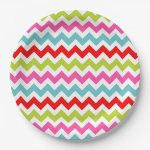 Festliches Chevron-Muster – Retro-Feiertagsstreife Pappteller