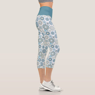 Festliches Chic Florales Mandala-Schneeflocken-Mus Capri Leggings