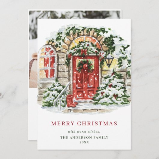 Festliches Country House Weihnachten Gruß Foto (Vorne/Hinten)