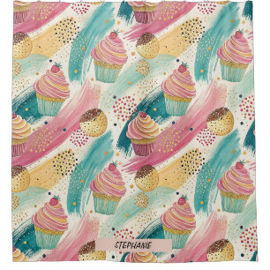 Festliches Cupcake & Brushstroke Celebration Patte Duschvorhang