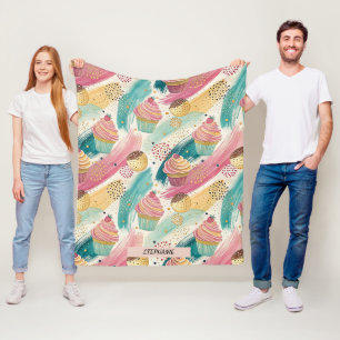 Festliches Cupcake & Brushstroke Celebration Patte Fleecedecke
