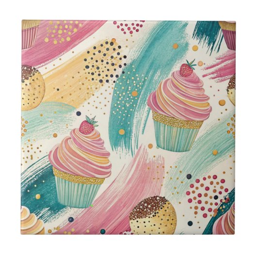 Festliches Cupcake & Brushstroke Celebration Patte Fliese (Vorderseite)
