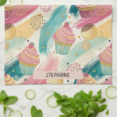 Festliches Cupcake & Brushstroke Celebration Patte Geschirrtuch (Gefaltet)