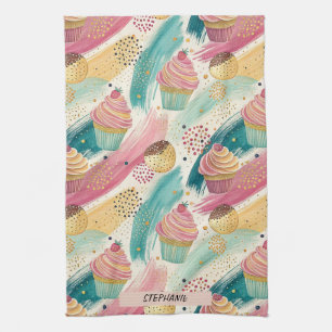 Festliches Cupcake & Brushstroke Celebration Patte Geschirrtuch