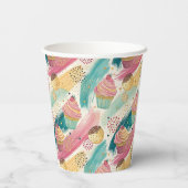 Festliches Cupcake & Brushstroke Celebration Patte Pappbecher (Rückseite)