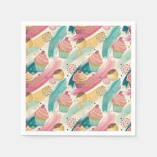 Festliches Cupcake & Brushstroke Celebration Patte Serviette (Vorderseite)
