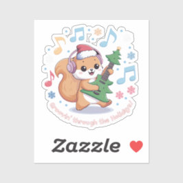 Festliches Eichhörnchen Gitarre spielen umgeben vo Aufkleber