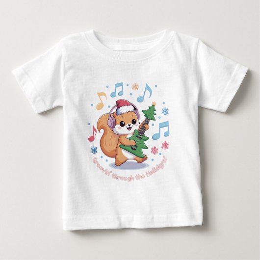 Festliches Eichhörnchen Gitarre spielen umgeben vo Baby T-shirt (Vorderseite)