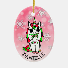 Festliches Einhorn mit Schmetterling an Weihnachte Keramik Ornament