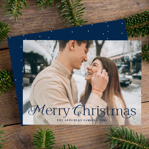 Festliches Elegance Navy Frohe Weihnachts-Foto Feiertagskarte