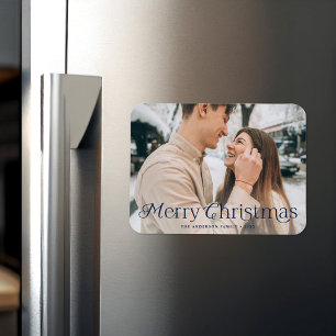 Festliches Elegance Navy Frohe Weihnachts-Foto Magnet