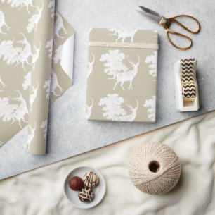 Festliches Elegantes Vintage Weißhirsch auf Beige Geschenkpapier