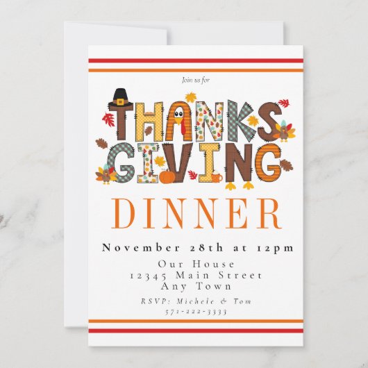 Festliches Erntedank Dinner Türkei Pumpkin Blätter Einladung (Vorderseite)
