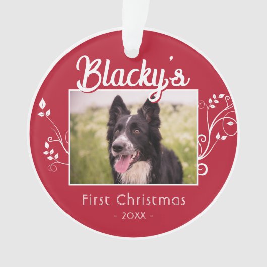 Festliches erstes Weihnachts Welpe Foliage Rotes F Ornament (Vorderseite)
