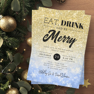 Festliches Essen und Trinken Gold Navy Weihnachten Einladung