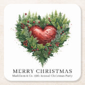 Festliches Evergreen Herz Rechteckiger Pappuntersetzer (Vorderseite)