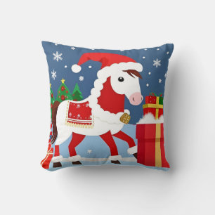 Festliches Feiertags-Pferd mit Santa-Hut Kissen