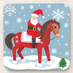Festliches Feiertagspferd mit Santa-Hut Getränkeuntersetzer