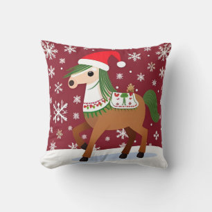 Festliches Feiertagspferd mit Santa-Hut Kissen