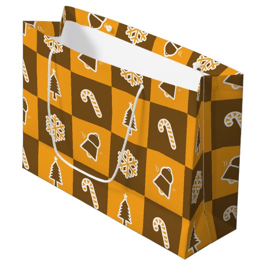 Festliches Feiertagsraster-Muster Große Geschenktüte (Vorderseite Schrägansicht)